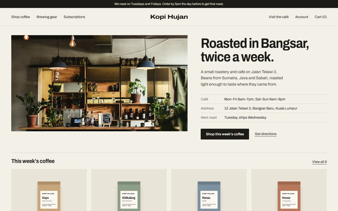 Kopi Hujan homepage, concept